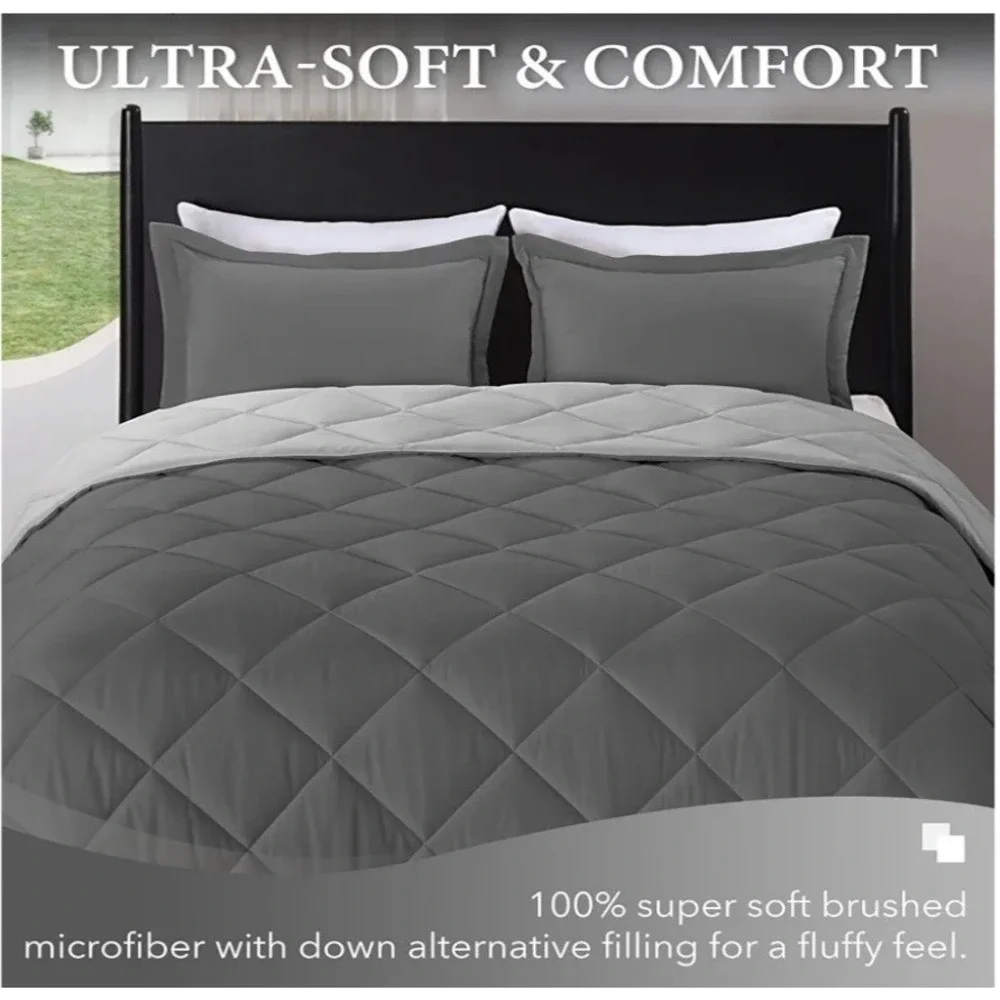 downluxe Queen Comforter Set - Charcoal and Grey Queen Comforter, Soft Beddin...